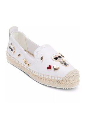 139$ Karl Lagerfeld Michaela Embellished Slip-On Espadrille Flats Size 7.5 White